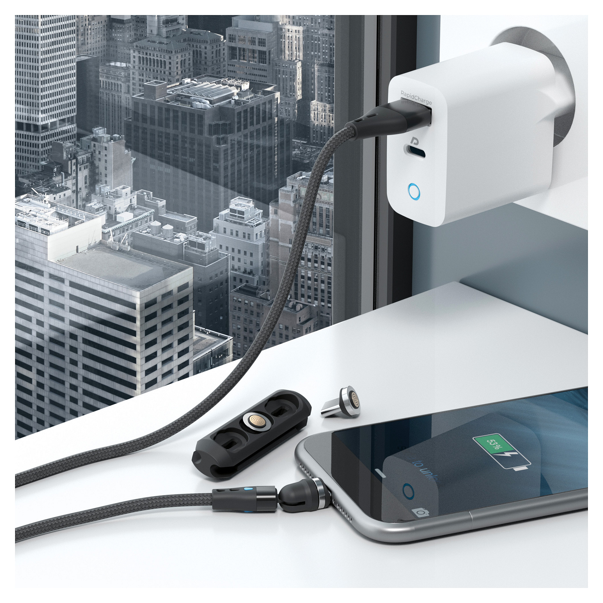 Kabllo RealPower MagneticCharge3 / USB-A → Magnetik / 3x 1m / 3A / Shumëngjyrëshe - 5
