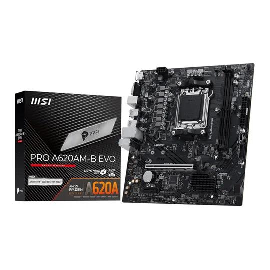 Pllakë Amë MSI PRO A620AM-B EVO, AMD A620A, AM5, DDR5, Micro-ATX, PCIe 4.0, M.2, HDMI 2.1, VGA, 2.5G LAN – Zezë