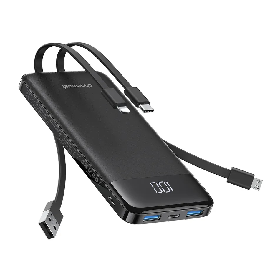 Powerbank CHARMAST W1148 / 10000mAh / 5V 3A / USB-A / USB-C / Apple 8-Pin / Micro-USB / LED Display - Zezë
