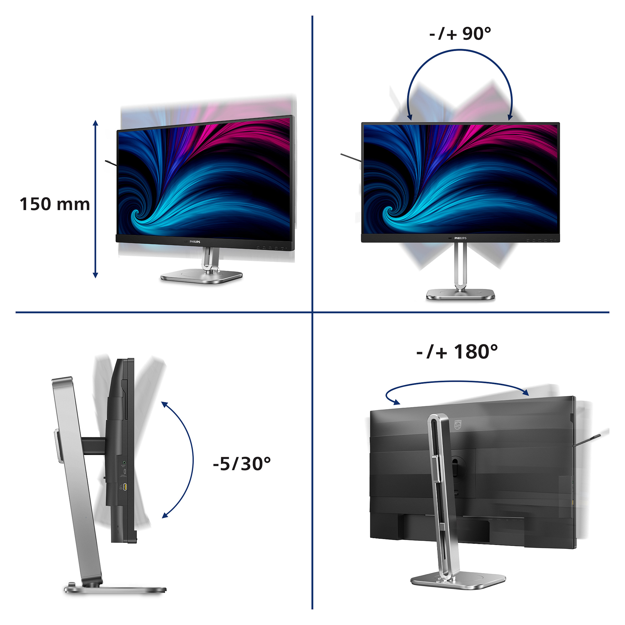 Monitor Philips 4000 series 27B2N4500/00 / 27″ WQHD IPS 120Hz 4ms / HDMI + DP + USB HUB / E zezë - 5