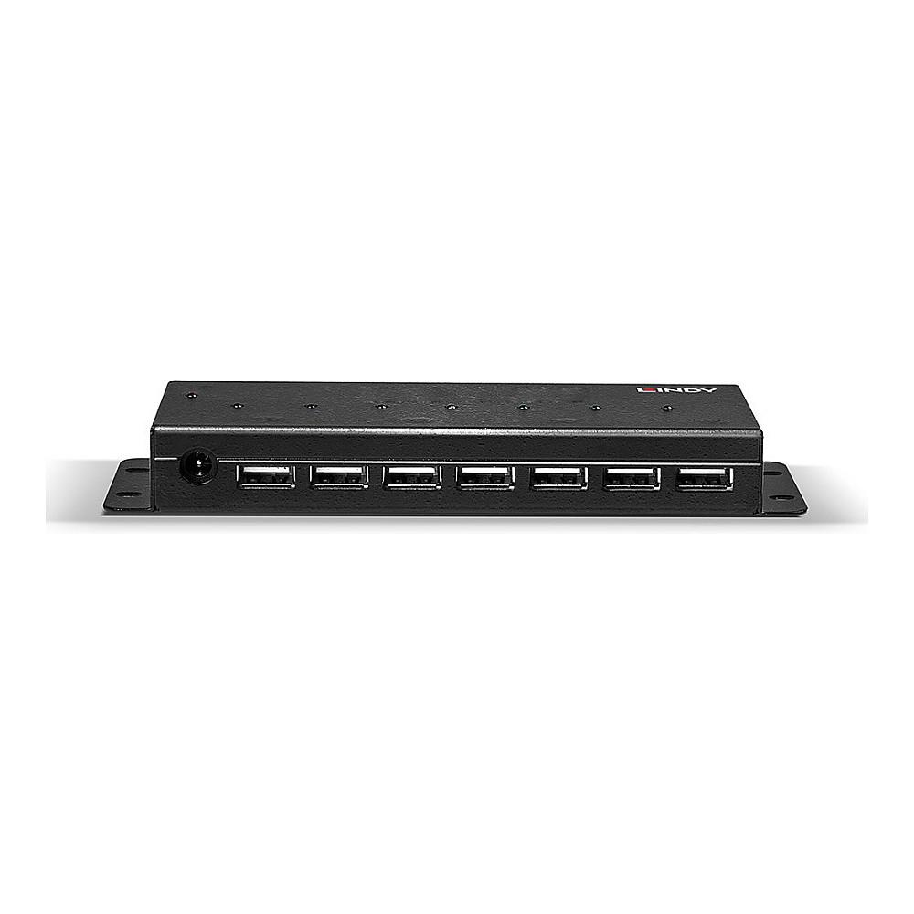 Hub USB LINDY 42794 / USB 2.0 / 7 Porta / Metal / Kabllo USB Type-A në Type-B 1.8 m / Furnizues Energjie - Zezë - 3