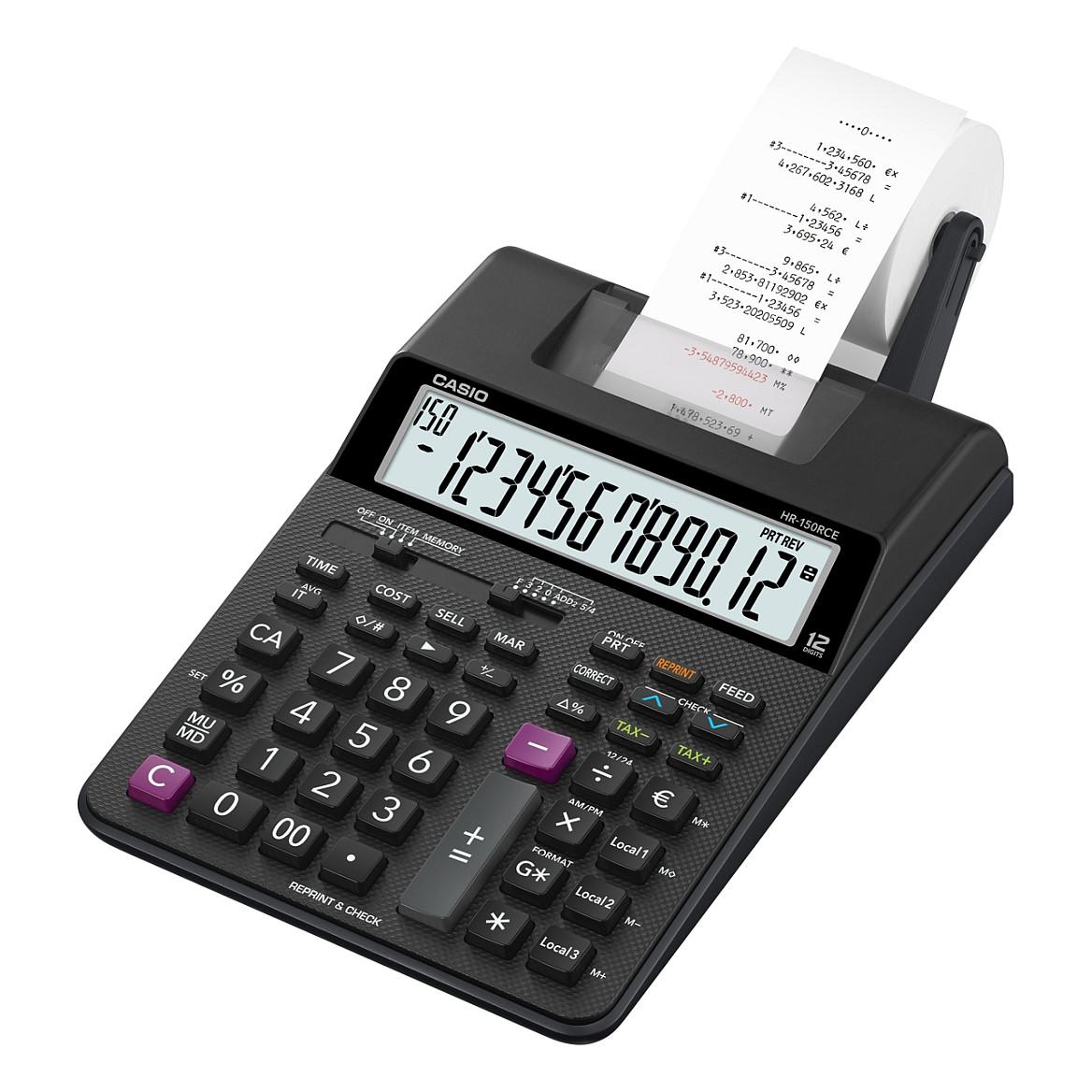 Kalkulator Printues Casio HR-150RCE, 12 Shifra, Printim me 2 Ngjyra, 2 Rreshta/sekondë, Bateri – Zezë