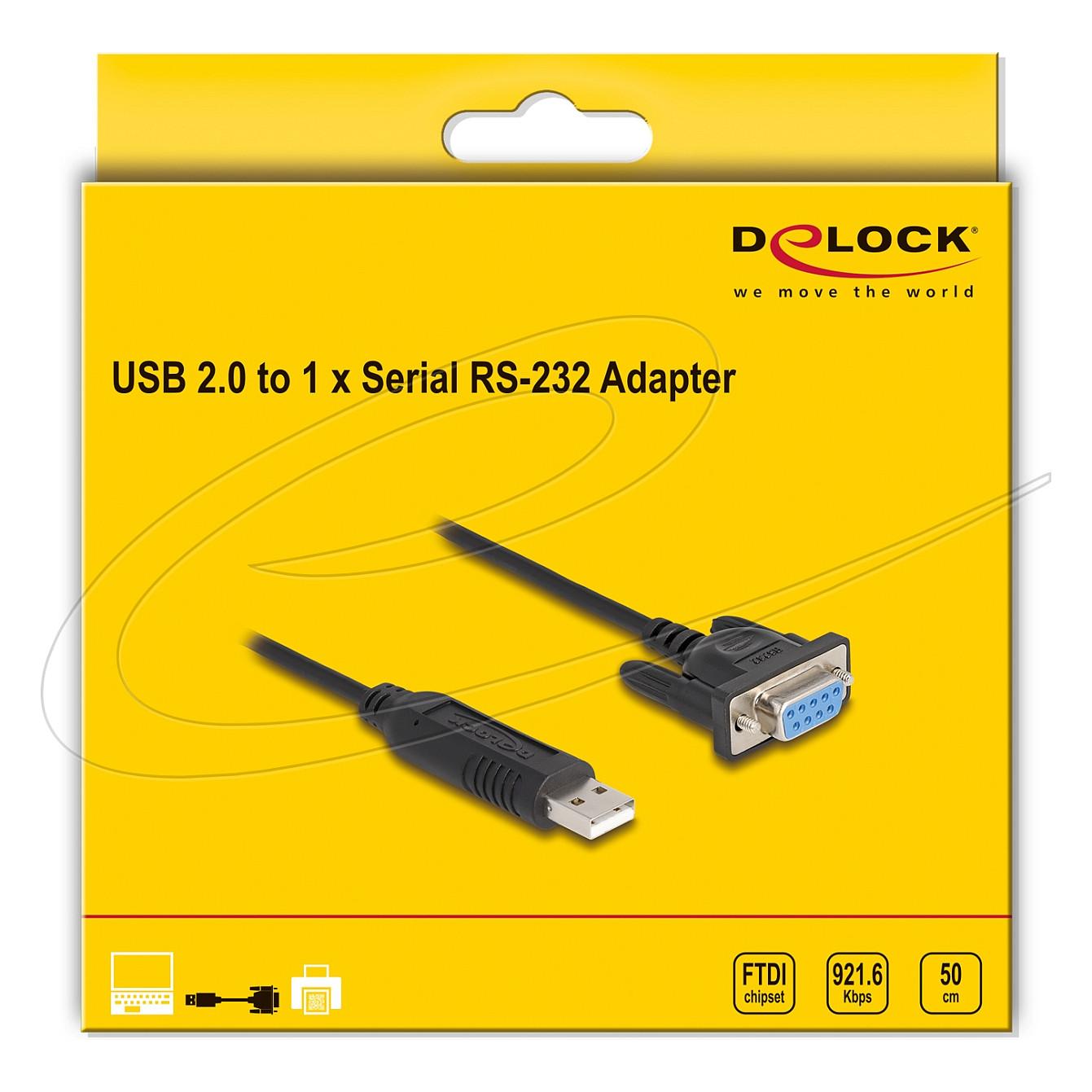 Adapter DeLOCK 67381, USB 2.0 Type-A mashkull në Serial RS-232 DB9 femër, 0.5 m - Zezë - 3