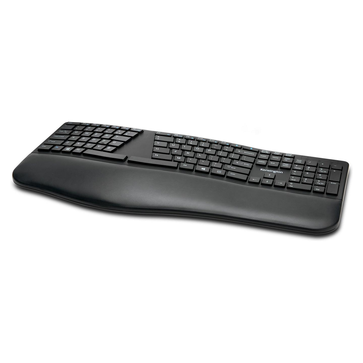 Tastierë pa kabllo Kensington Pro Fit Ergo / QWERTZ (DE) / Full-Size / Ergonomike / 2.4 GHz + Bluetooth / USB Receiver / Mbështetëse për Dore – Zezë - 3