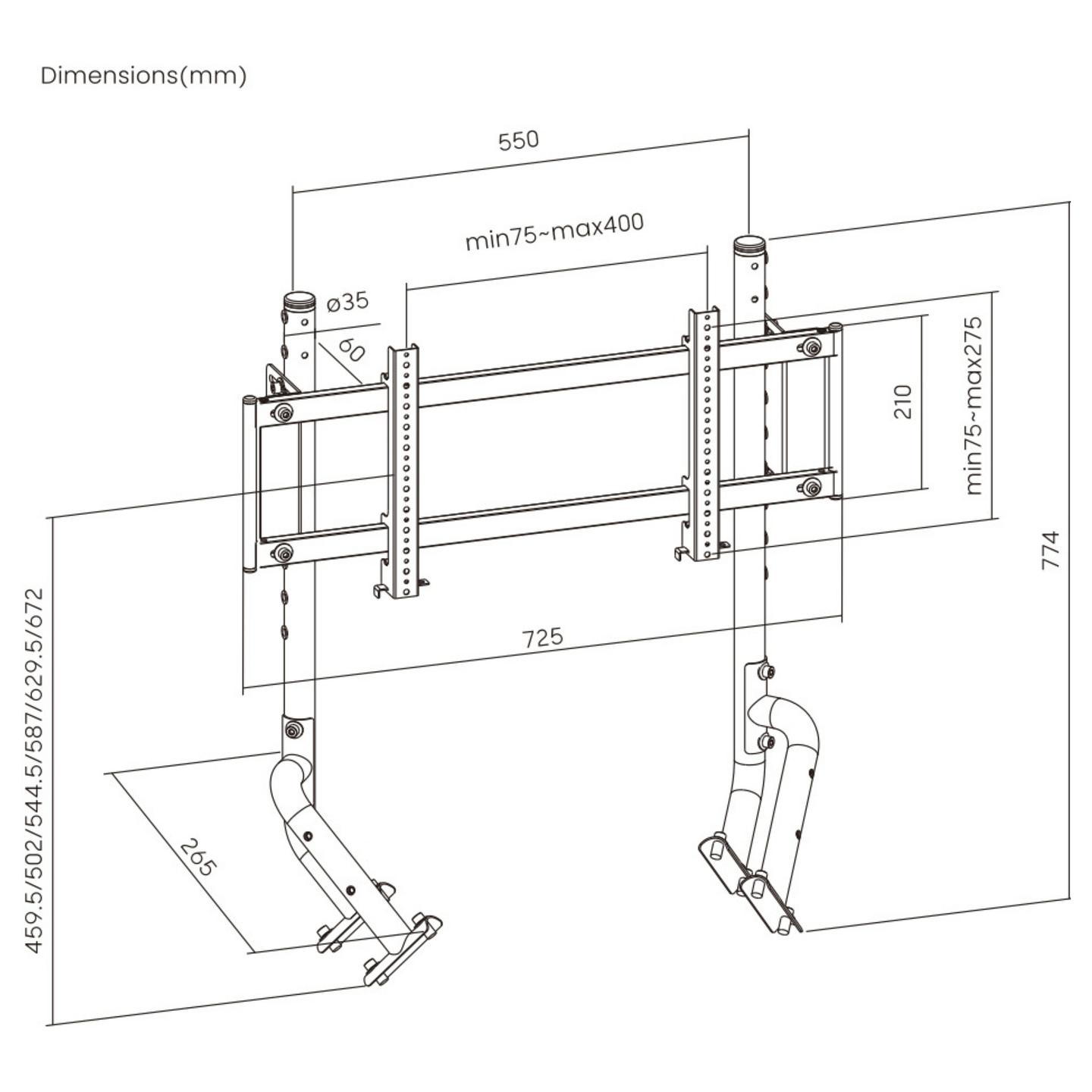 Mbajtëse për Monitor OPLITE OP-R8-SMSB / 1 Monitor / deri 57" / deri 30kg / VESA 75x75–400x200 / Lartësi e Rregullueshme - Zezë - 7