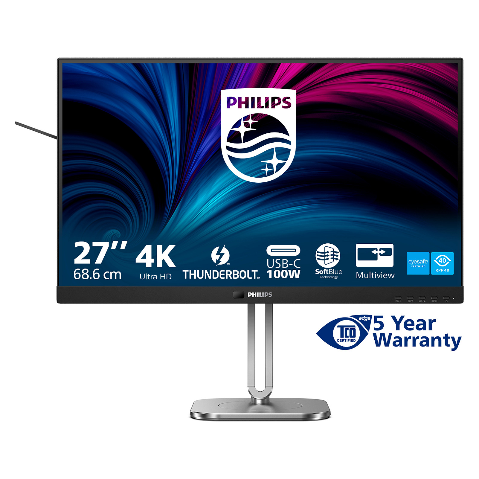 Monitor Philips 27B2U6903 / 27″ / 4K UHD IPS LED / 60 Hz / 4ms / 2× HDMI + DP + USB‑C + USB - Zezë Gri - 3