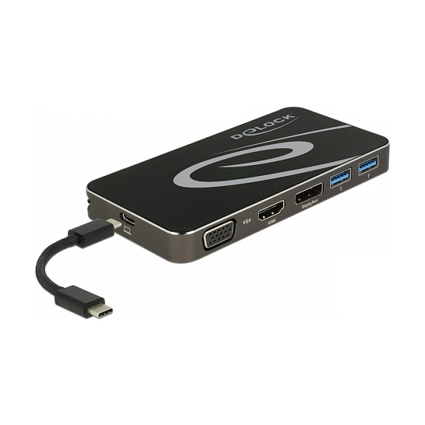 Docking Station DeLOCK / 4K / 1xHDMI / 1xDisplayPort / 1xVGA / 2xUSB-A / 1xUSB-C - Zezë - 1