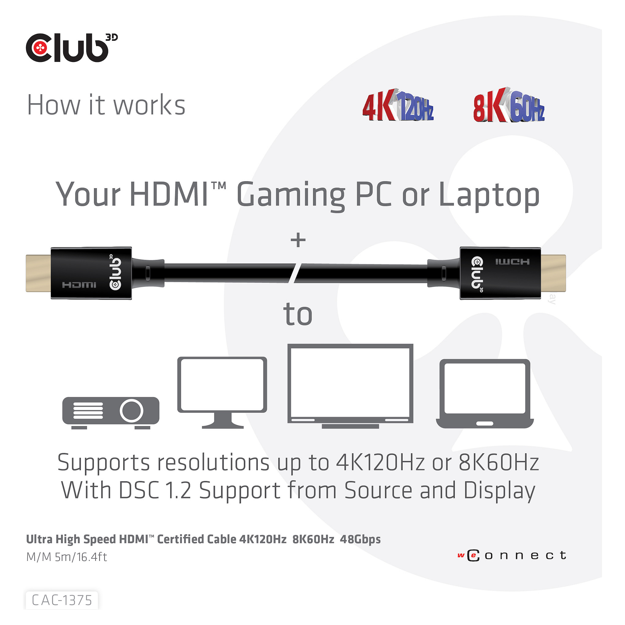 Kabllo HDMI Club3D / HDMI-A Plug → HDMI-A Plug / Version 2.1 / Ultra High Speed / 10K HDR / 5.0m - Zezë - 7