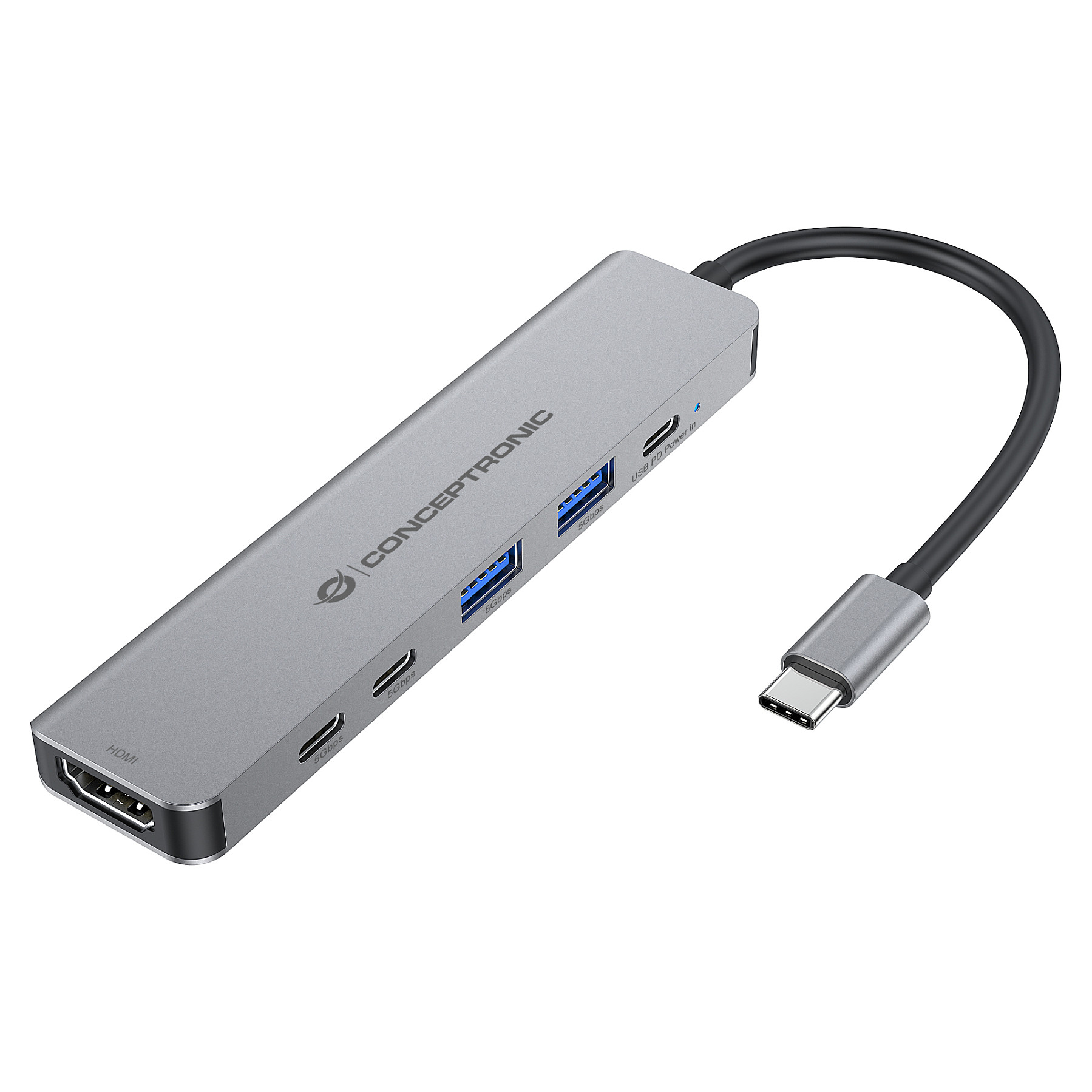 Hub Udhëtimi CONCEPTRONIC 6-në-1 USB-C në HDMI/2xUSB-A/2xUSB-C - Hiri - 1