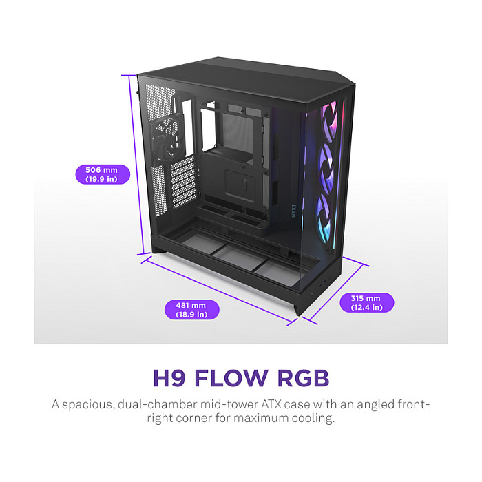 Kasë NZXT H9 Flow RGB+ CM-H92FB-P1 -Zezë - 10