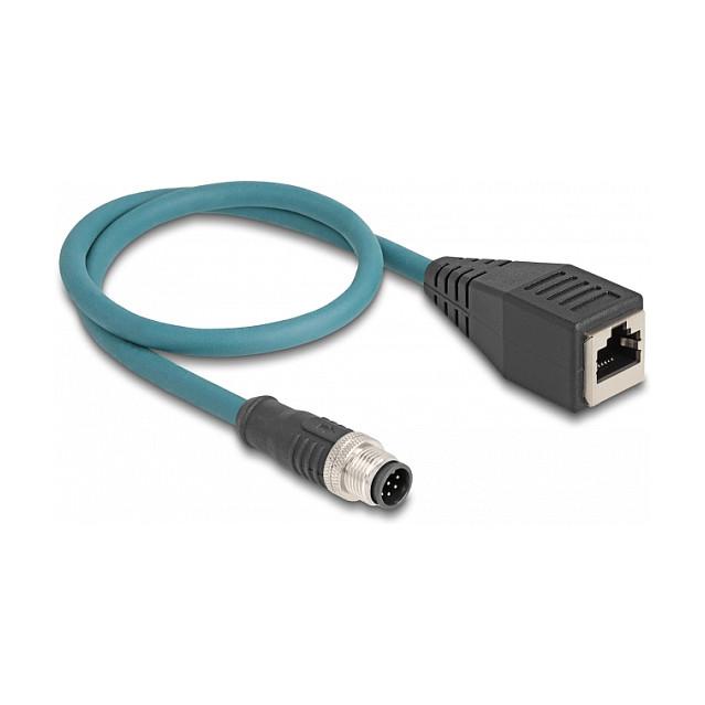 Kabllo Adapter për Rrjet DeLOCK 60069 / Cat 6A / S/FTP / M12 A-coded 8-pin Mashkull → RJ-45 Femër / 0.5m - Zezë - 1