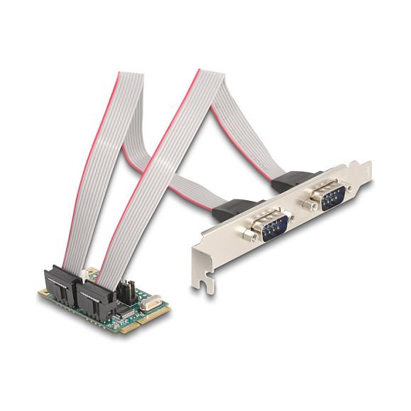 Kartë Zgjerimi Mini PCI Express Delock 95276 / Mini PCIe Full Size / 2x RS-232 DB9 / 460.8Kbps / WCH382L / Furnizim 5V/12V - 1