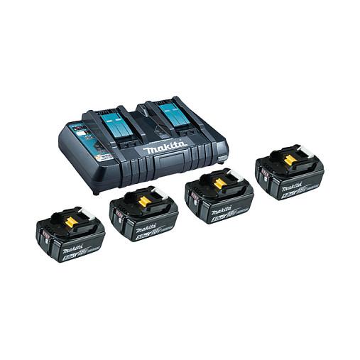 Set Bateri dhe Karikues Makita 199483-0 LXT, 18V, 4×5Ah, Karikues i Dyfishtë i Shpejtë - Blu/Zezë