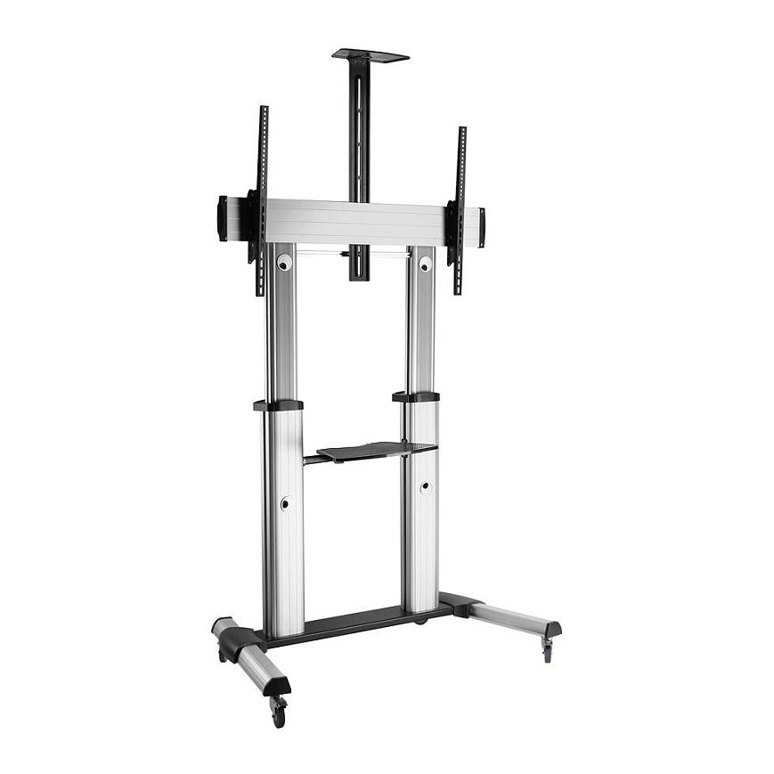 Mbajtëse me Rrota për TV ROLINE 17.03.1261 / 60"-100" / 100kg / Motorike / Rregullim Lartësie 1200-1650mm / Tilt +5° deri -10° - Argjend