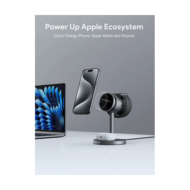 Aksesorë për telefon Aukey MagFusion Pro – 3-in-1 MagSafe Wireless Charging Stand - Zezë - 4
