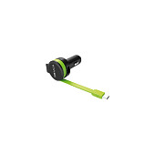 Adapter telefoni për veturë RealPower 257636 / 4.8A / USB-A + USB-C / Kabllo 0.58m – Zezë/Gjelbër