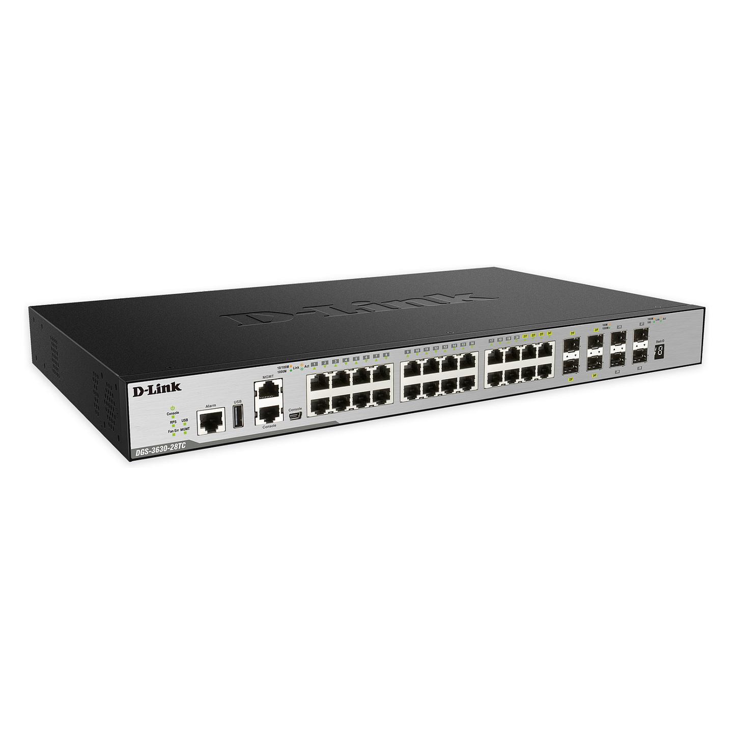 Switch D-Link DGS-3630-28TC/SI/E, 20 porta Gigabit Ethernet, 4 porta Combo Gigabit RJ45/SFP, 4 porta SFP+ 10G, Managed Layer 3, Switching Capacity 128Gbps, Rack 1U - Zezë
