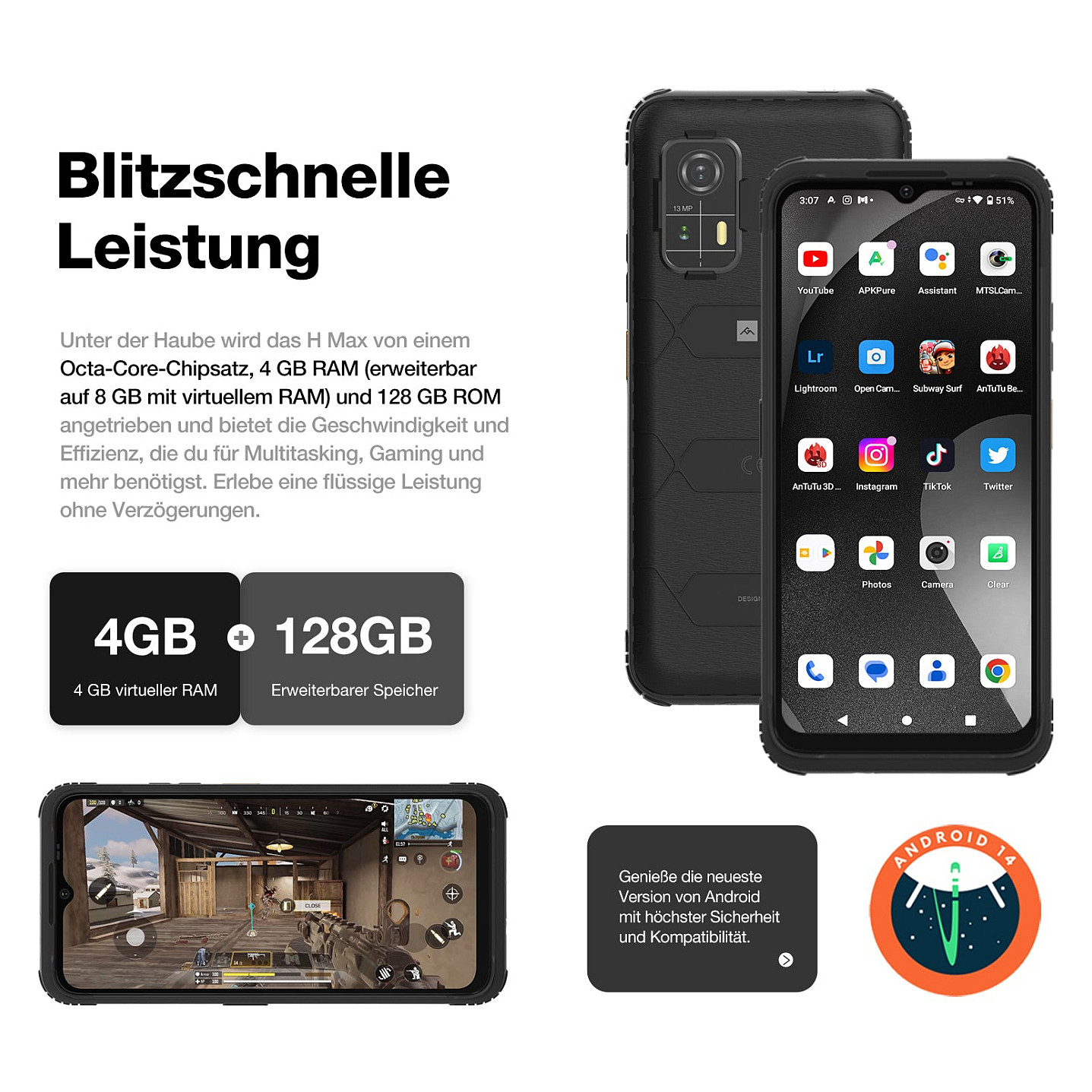 AGM Mobile H MAX Outdoor Rugged Smartphone 4GB / 128GB 4G black - 5
