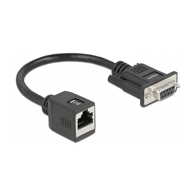 Adapter Serial DeLOCK 64122, DB9 Femër në RJ-45 Femër, RS-232/422/485, Cat.5e, 20 cm – Zezë