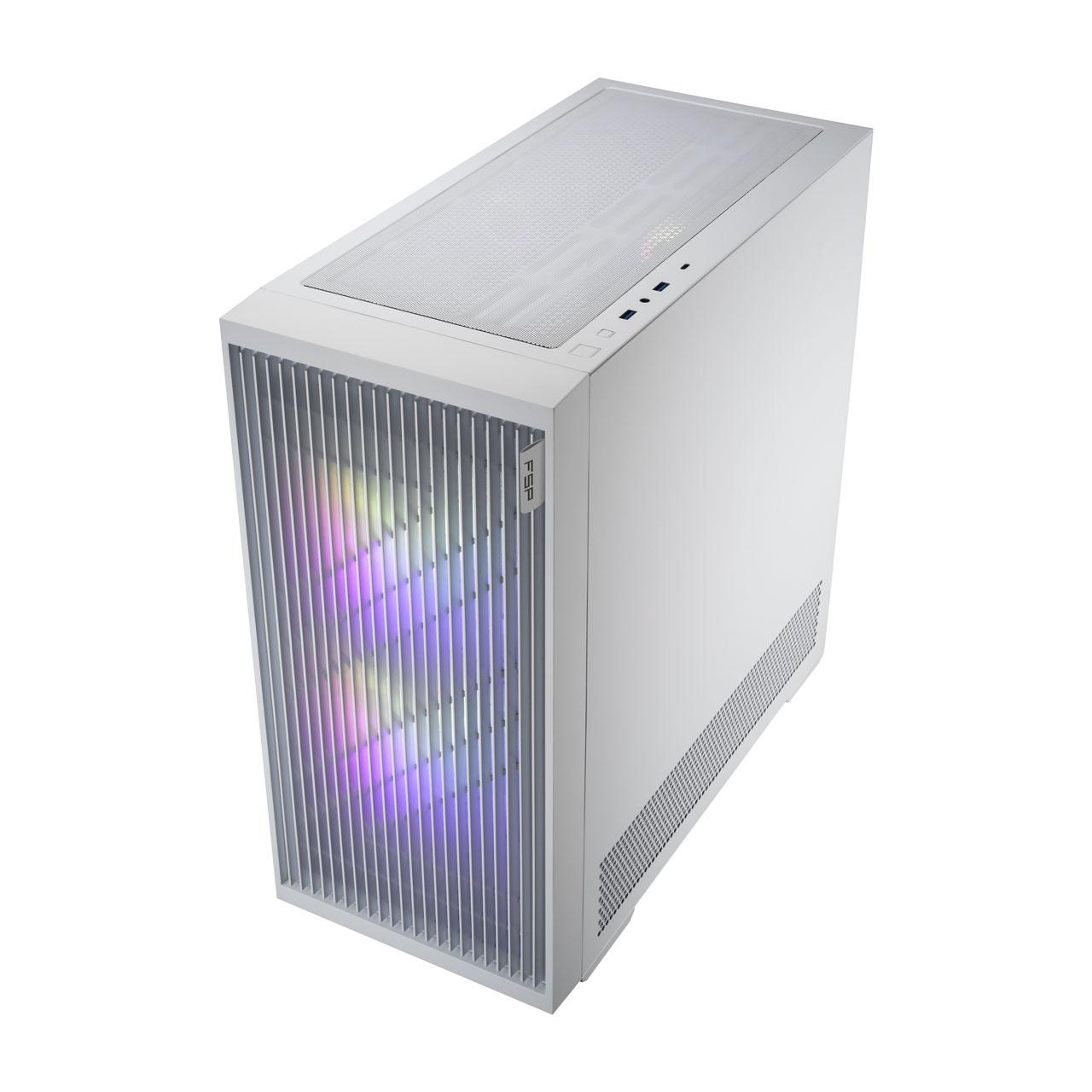 Kasë Fortron M330-WA / ATX Mid-Tower / 2x140mm ARGB (Para) + 2x120mm (Poshtë) / USB 3.0 + Type-C / Xham i Temperuar – Bardhë.