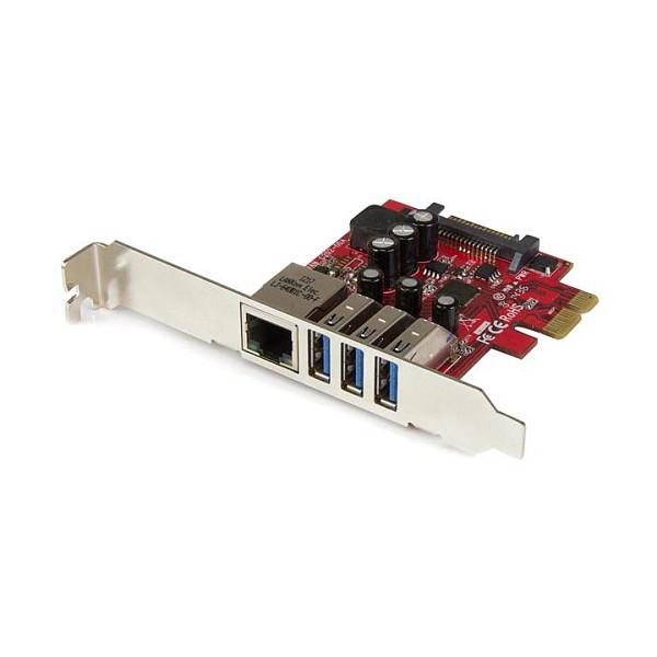 Kartë Zgjerimi StarTech.com PEXUSB3S3GE, 3x USB 3.2 Gen 1, 1x RJ45 Gigabit Ethernet, PCIe 2.0 x1 – Kuqe
