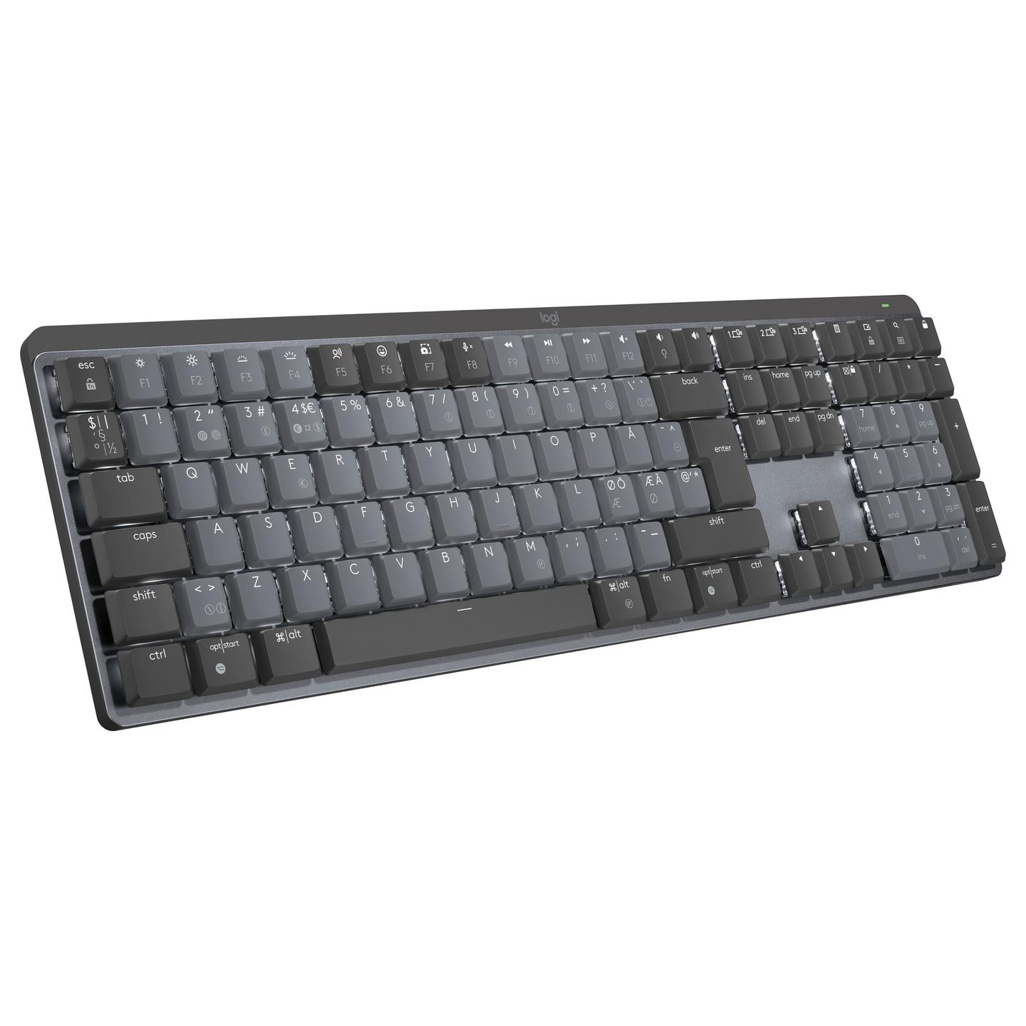 Tastierë pa kabllo Logitech MX Mechanical / QWERTY Nordic / Full-Size / Mekanike / Logitech Linear / Bluetooth + Logi Bolt / Ndriçim LED – Gri