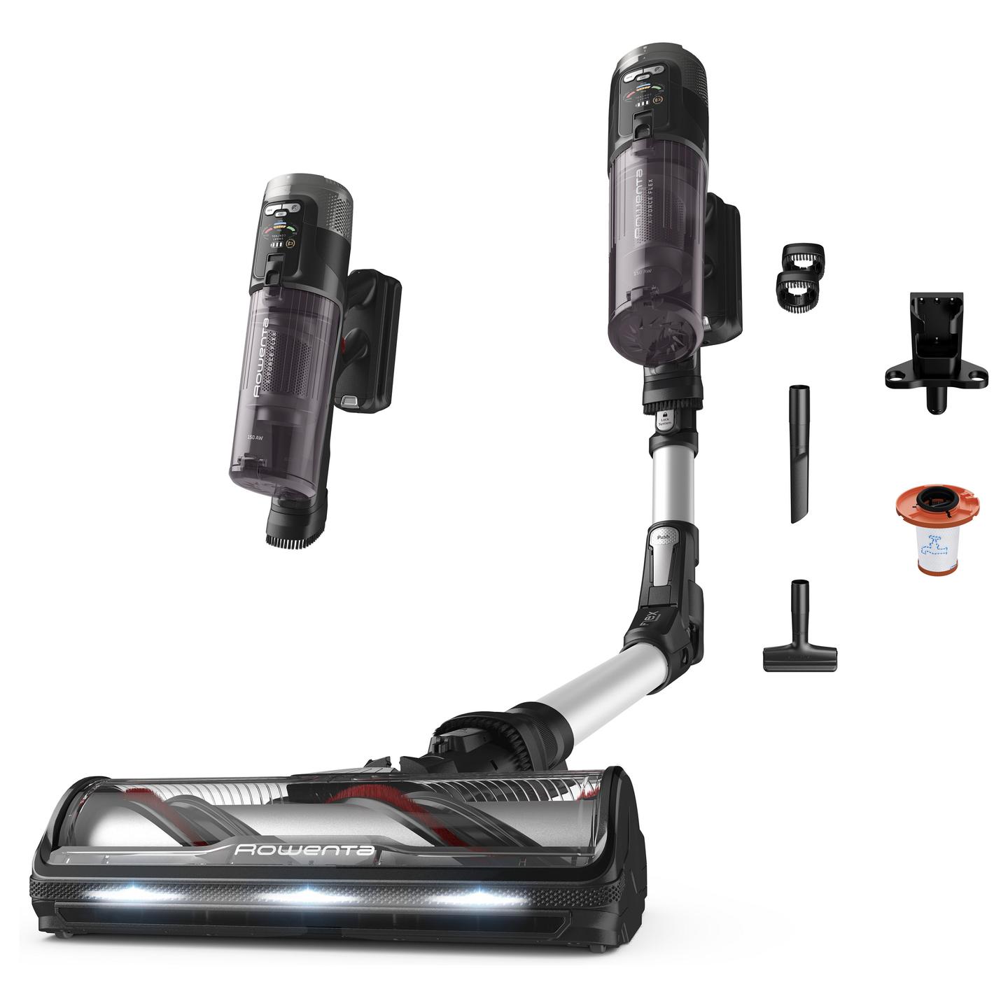 Fshesë Elektrike Rowenta X-Force Flex 13.60 Allergy RH9A36WV, Pa Kabllo, 150 AW, 0.65L, Autonomi deri në 60 Minuta, Bateri Li-Ion – Zezë/Argjend