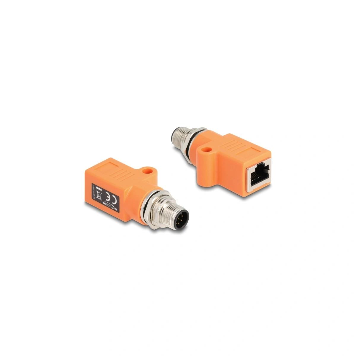 Adapter për Rrjet DeLOCK 60617, M12 A-Koduar 8-Pin Mashkull në RJ-45 Femër, Cat.5e, STP – Portokalli - 1