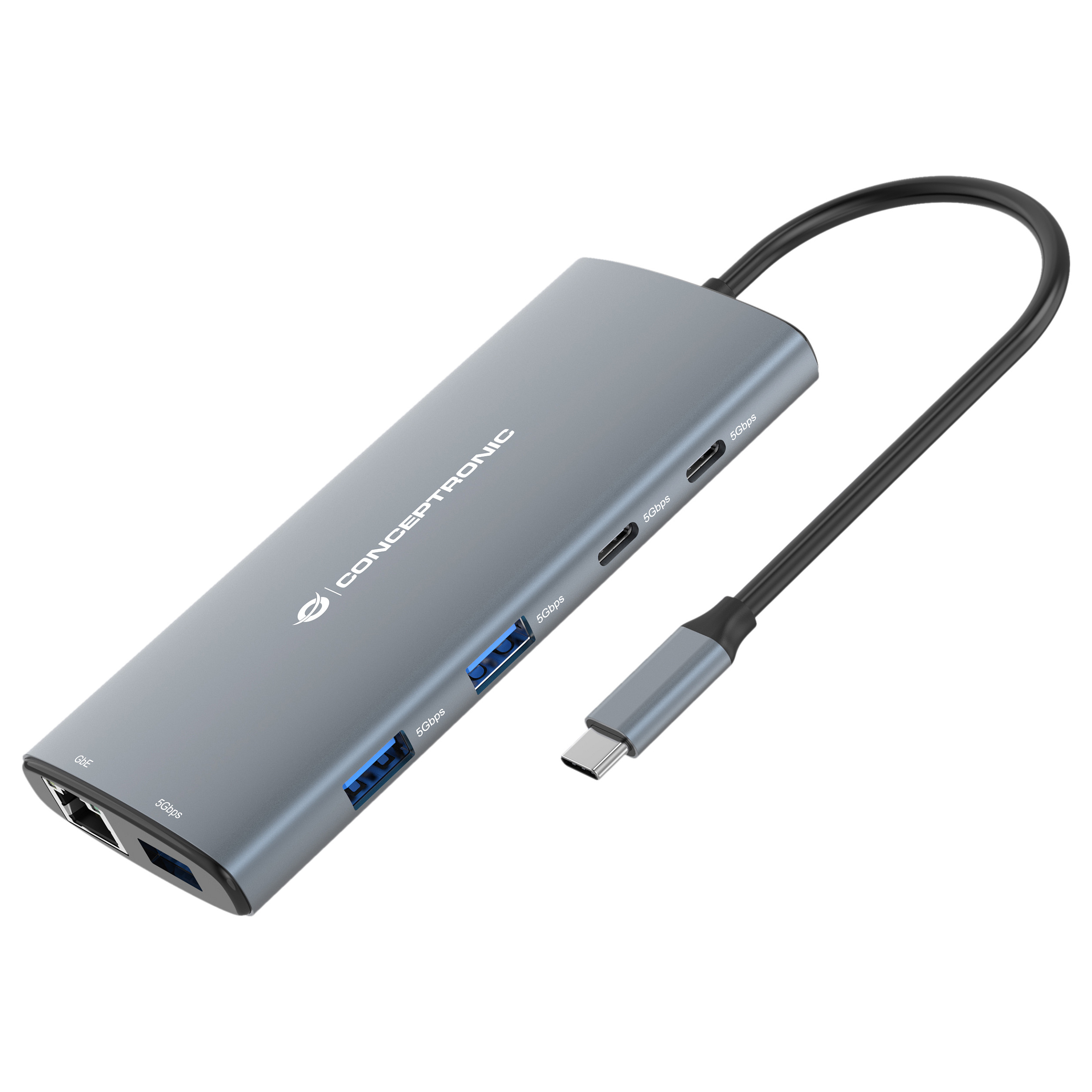 Hub Udhëtimi CONCEPTRONIC 10-në-1 USB-C në HDMI/2xUSB-C/3xUSB-A - Hiri - 1