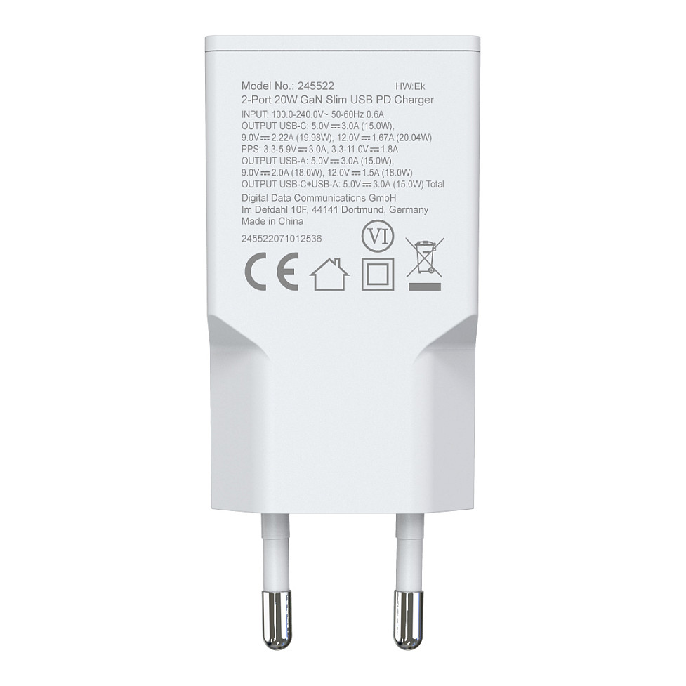 Karikues GaN Equip 245522 / USB-C / USB-A / 20W / Power Delivery 3.0 / Quick Charge 3.0 – Bardhë - 2