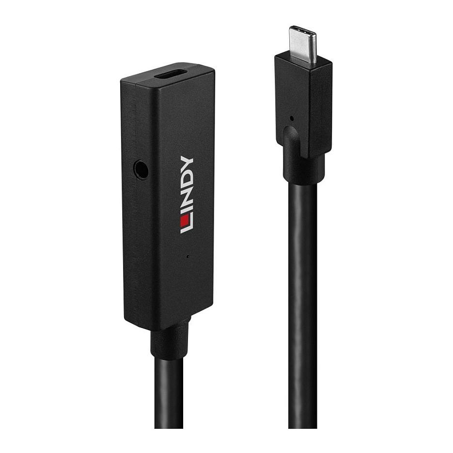 Kabllo USB LINDY 43364, USB 3.2 Gen 2, USB-C Mashkull në USB-C Femër, 10Gbps, 5m - Zezë