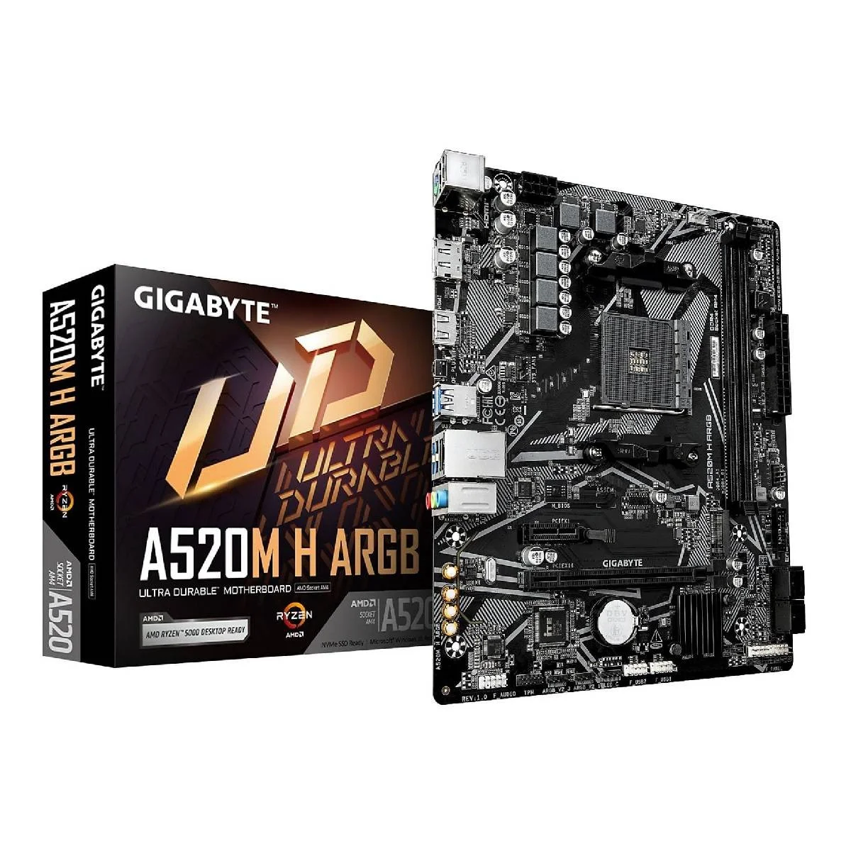 Pllakë Amë Gigabyte A520M H ARGB / AMD AM4 / A520 / DDR4 / Micro-ATX / 1GbE LAN