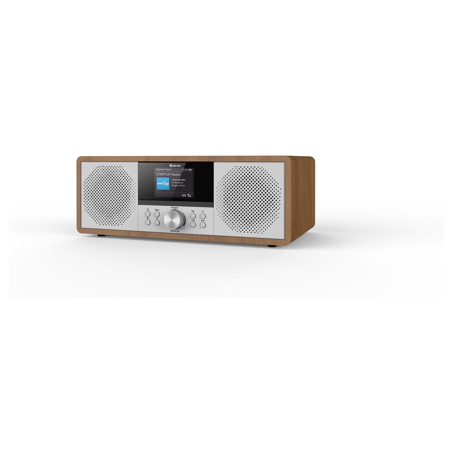 Sistem muzikor Denver MIR-270DW, radio interneti, DAB+, FM, CD, Bluetooth, ekran me ngjyra 2.4", 2 × 10 W RMS, USB, AUX - Dru i errët