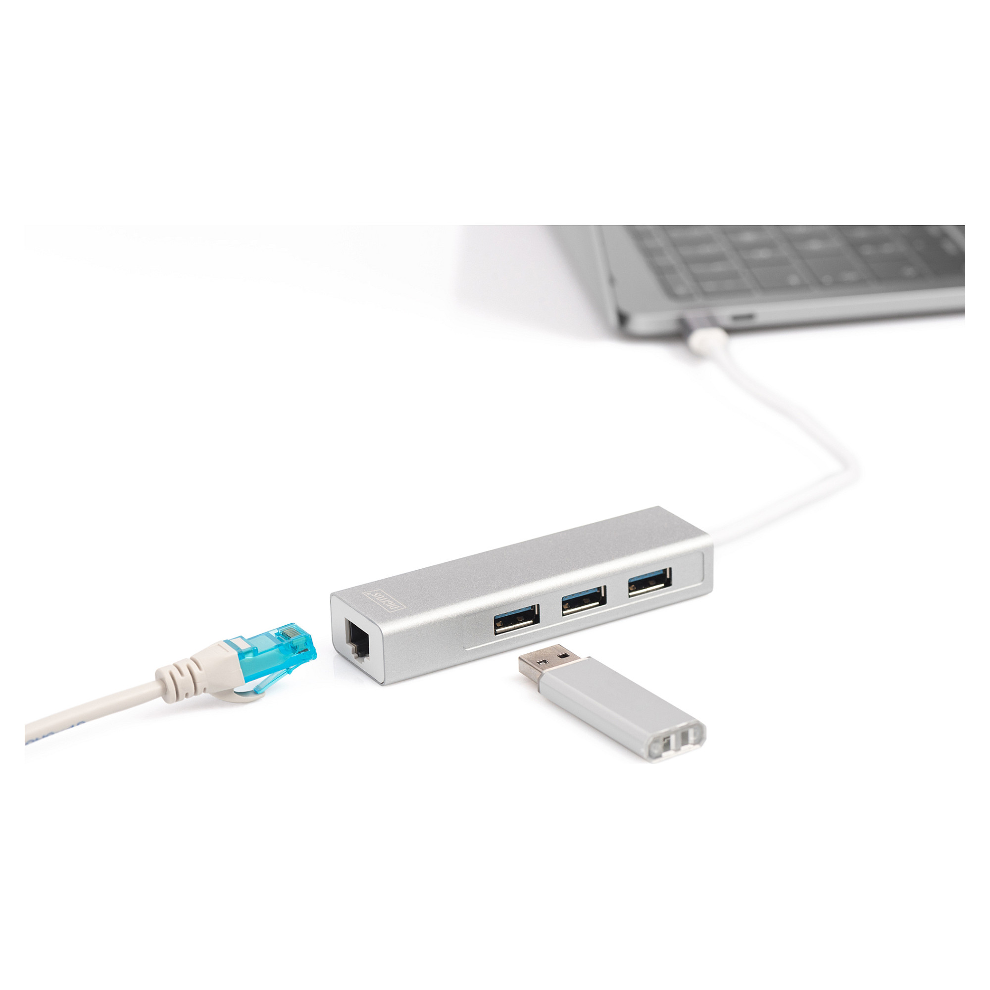 Adapter USB 3.0/C DIGITUS → Gigabit Ethernet + 3‑Port HUB - Bardhë - 3