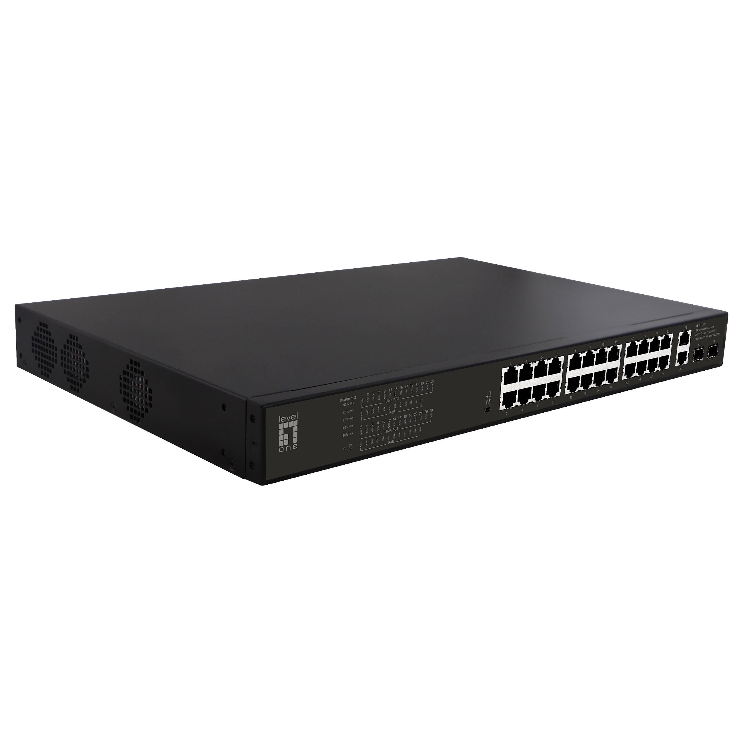 Switch 24x GE GEP-2821 2xGE 2xGSFP 19" 390W 24xPoE+ - 1