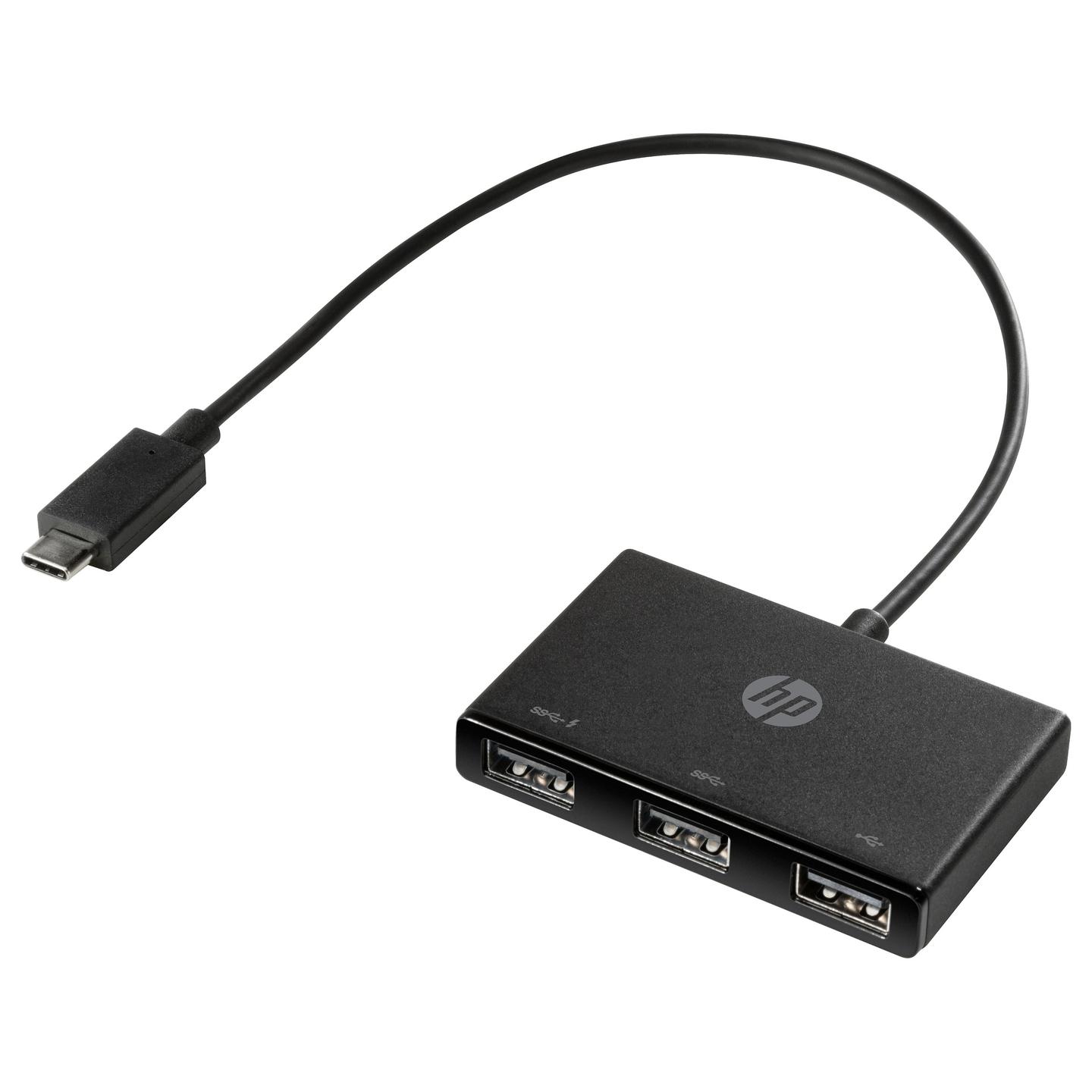 Hub USB HP Z6A00AA / USB-C në 3x USB-A / 2x USB 3.0 + 1x USB 2.0 / Kabllo e integruar - Zezë - 1