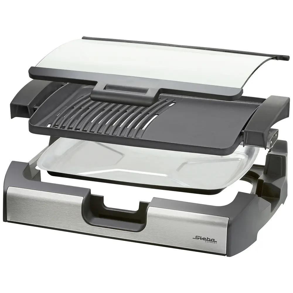 Grill Elektrik Steba VG 200, 2200W, 40 × 29cm, me Kapak Xhami, Temperaturë e Rregullueshme - Hiri/Zezë - 6