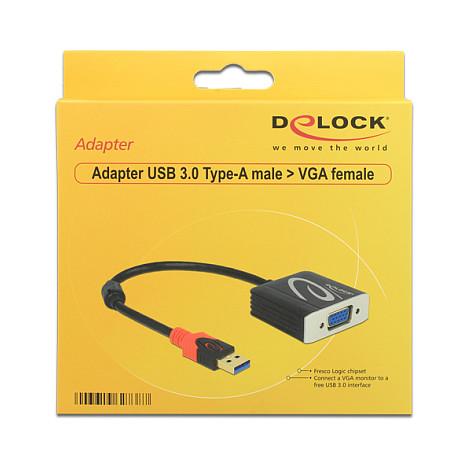 Adapter VGA DeLOCK 62738 / USB 5 Gbps Type-A Male në VGA Female / 1920 × 1200 @60 Hz / 20 cm - Zezë - 2