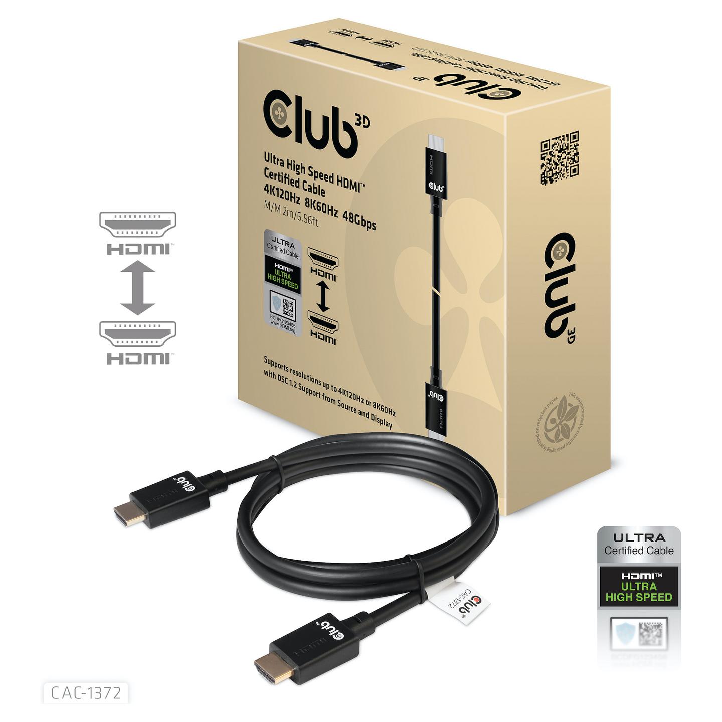 Kabllo HDMI Club 3D CAC-1372 / HDMI në HDMI / 2m / HDMI 2.1 / 8K 60Hz / 4K 120Hz - Zezë