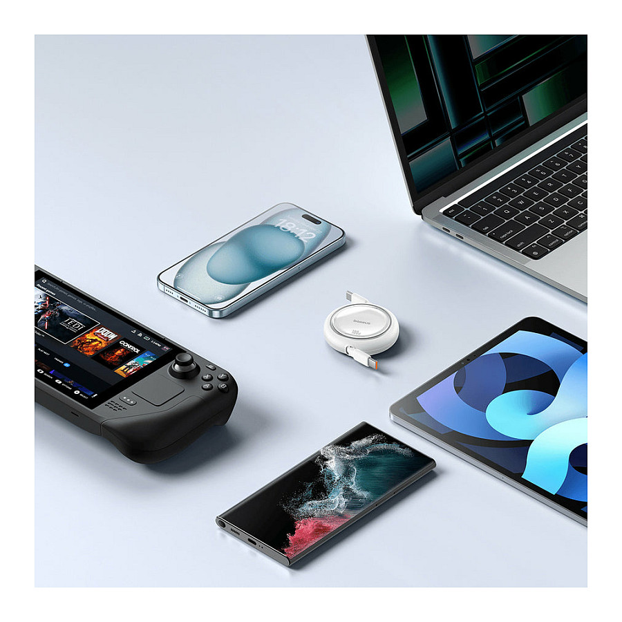Kabllo USB Baseus Free2Pull / USB-C në USB-C / 100W / 480Mbps / Retractable / 1m – Bardhë - 6