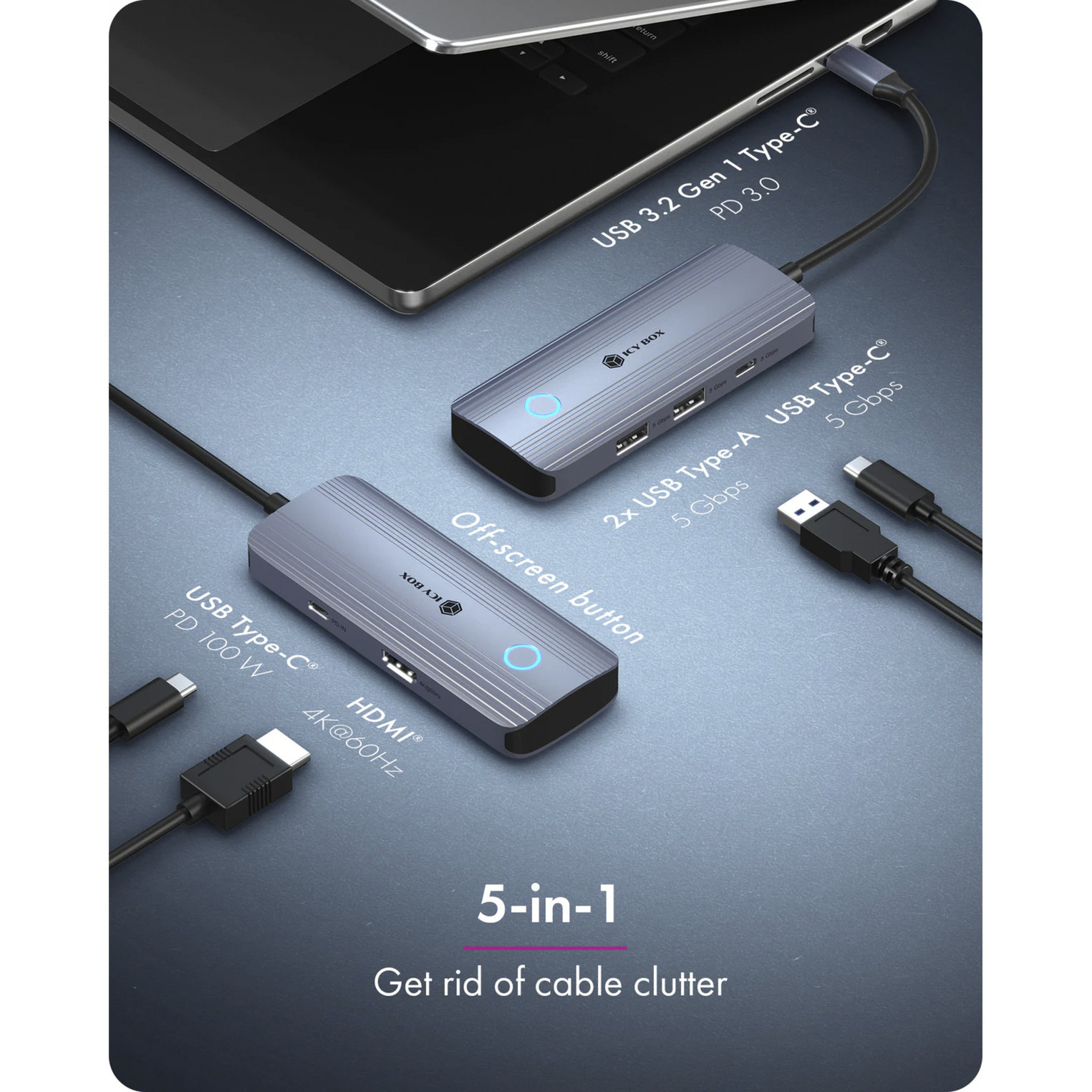 Docking Station ICY BOX IB-DK4081-SO / 2x USB-A / 1x USB-C / 1x HDMI / 100W PD – Argjend - 3