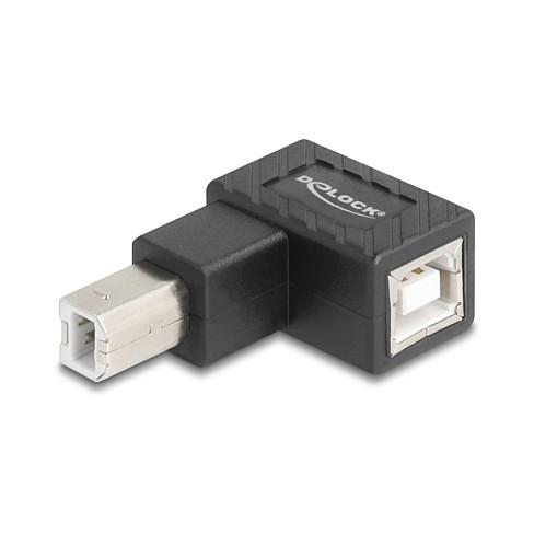 Adapter USB DeLOCK 67205 / USB-B mashkull në USB-B femër / 90° lart / USB 2.0 / 480 Mbps - Zezë