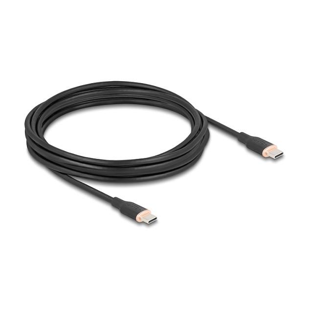Kabllo USB DeLOCK 81240 / USB-C në USB-C / 4m / USB 2.0 / PD 60W / 480 Mbps / Silikon - Zezë