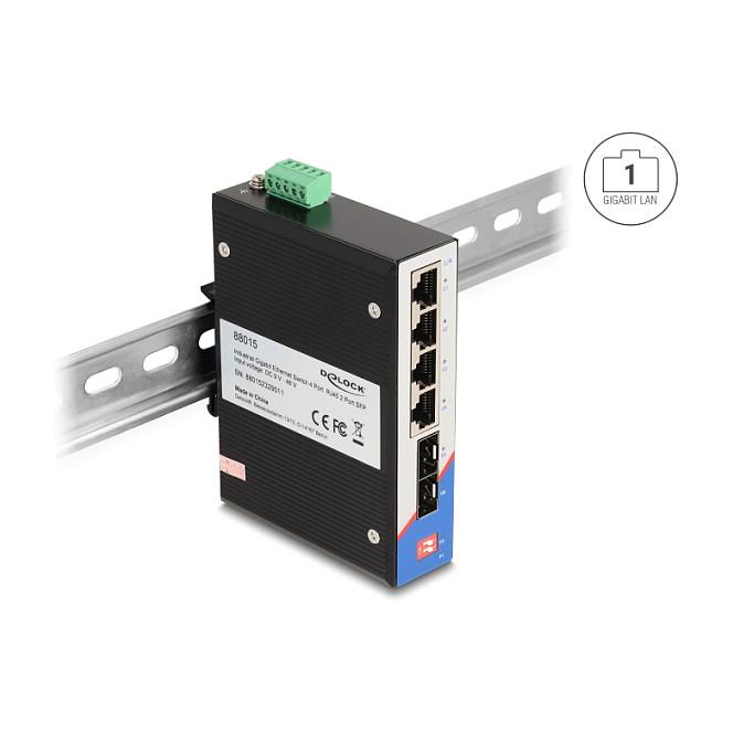 Switch Industrial DeLOCK 88015, 4x Gigabit Ethernet RJ45, 2x Gigabit SFP, VLAN Port Isolation, IP40, DIN-Rail - Zezë - 4