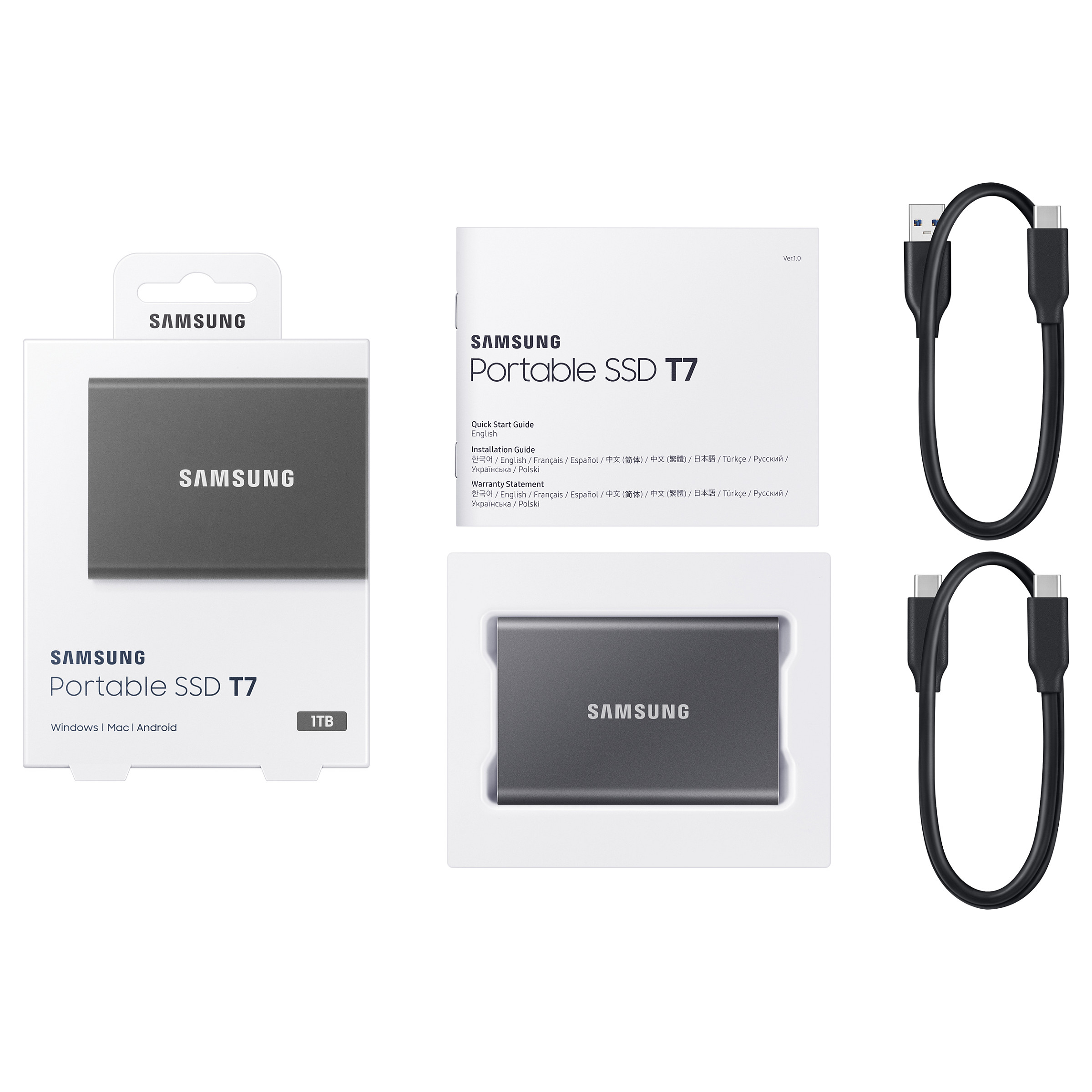 SSD Samsung Portable T7 / 1TB / 1050 MB/s / USB Type-C. 3.2 Gen 2 / Password protection / Hirit - 12
