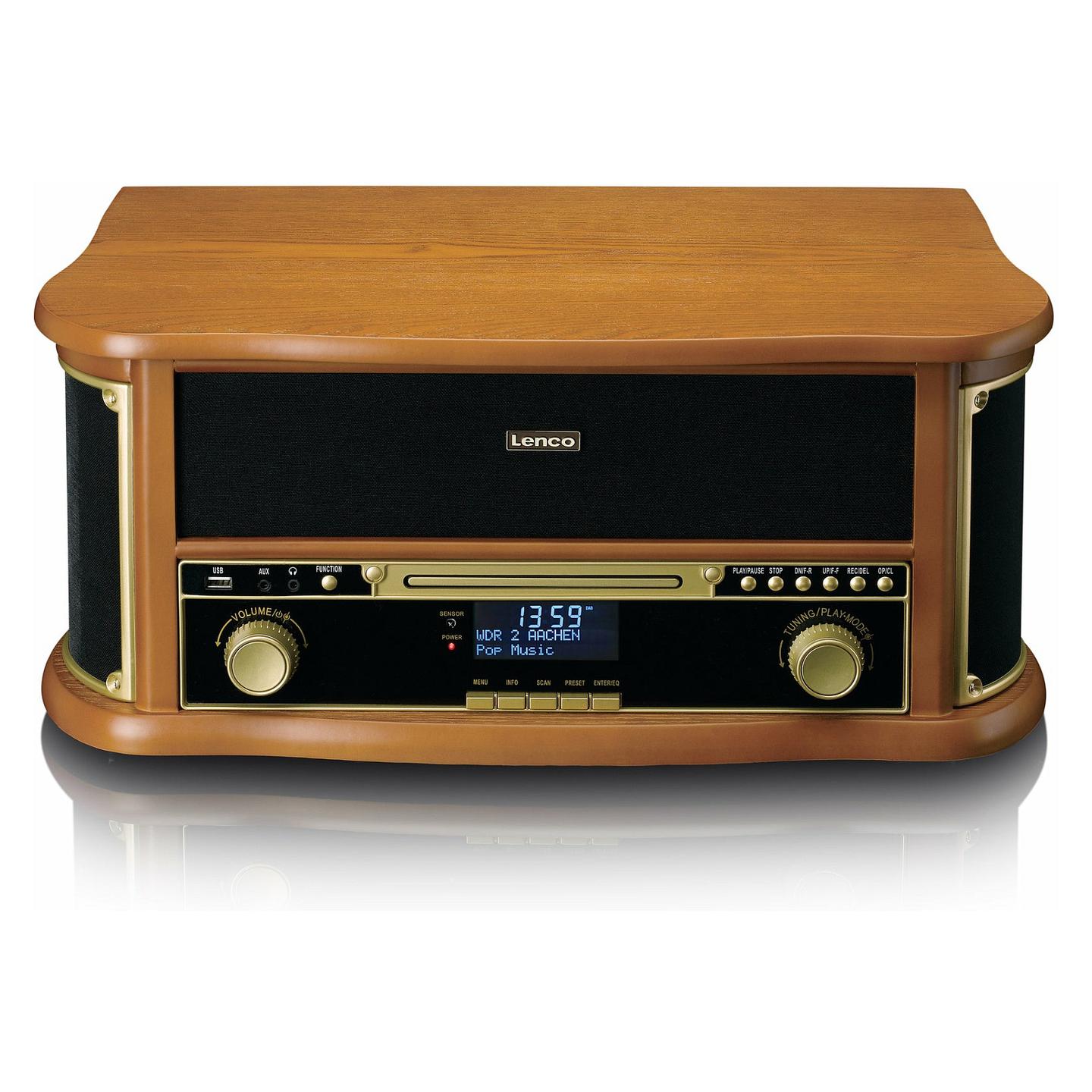 Gramafon Lenco TCD-2571WD, CD Player, Radio DAB, FM, Bluetooth, Fuqi RMS 10 W, Ekran LCD - Ngjyrë kafe
