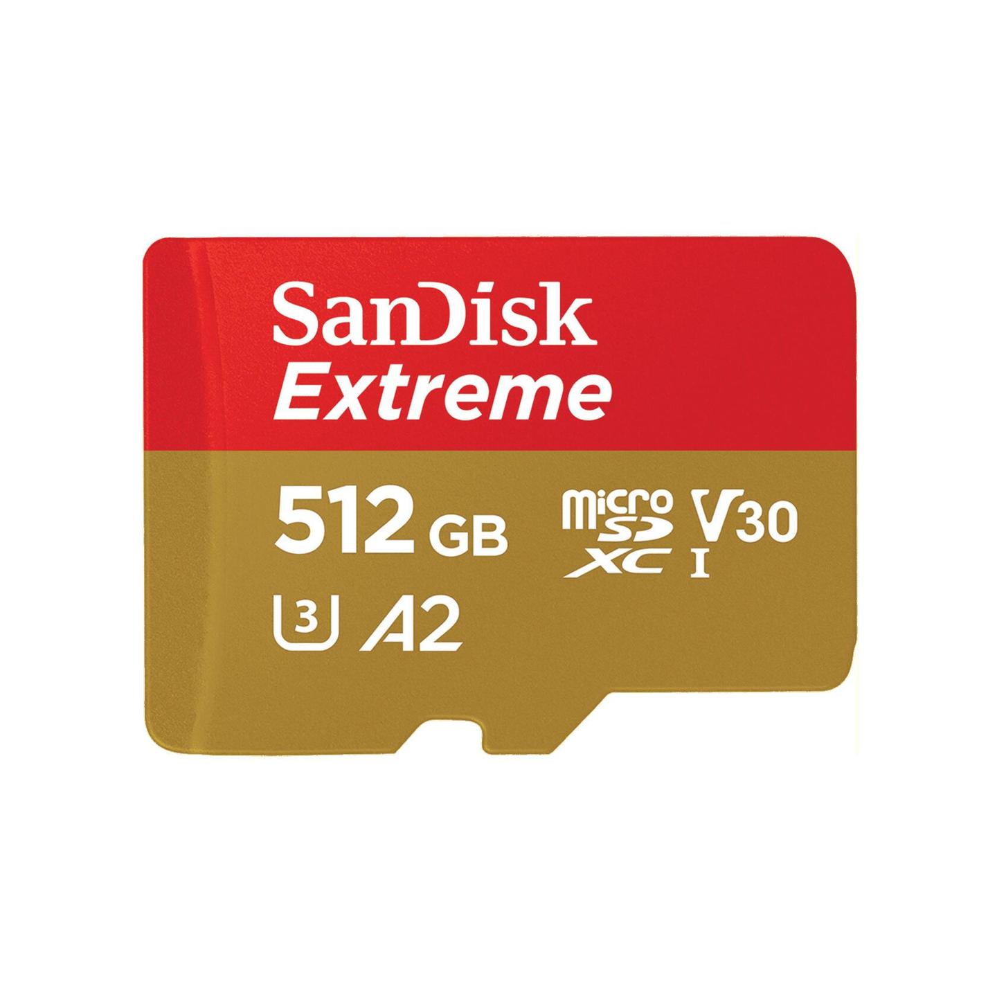 Kartë Memorie SanDisk Extreme / SDSQXAV-512G-GN6MA / microSDXC / 512GB / UHS-I / U3 / V30 / A2 / 190MB/s Read / 130MB/s Write – Kuqe/Ari
