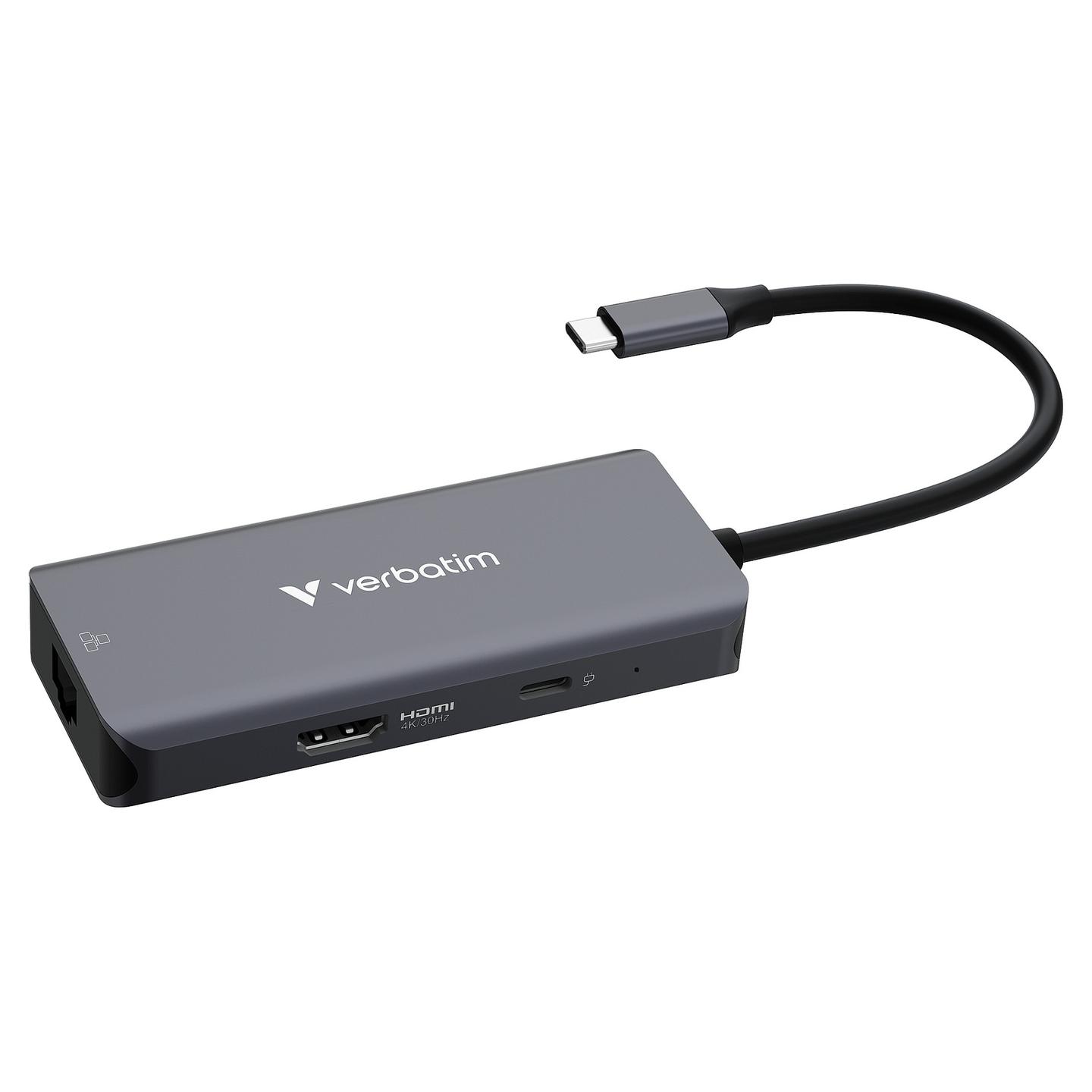 Hub USB-C Verbatim 32157, 6 Porta, HDMI 4K 30Hz, 3x USB-A 3.2 Gen 1, Gigabit Ethernet, USB-C PD 100W – Gri