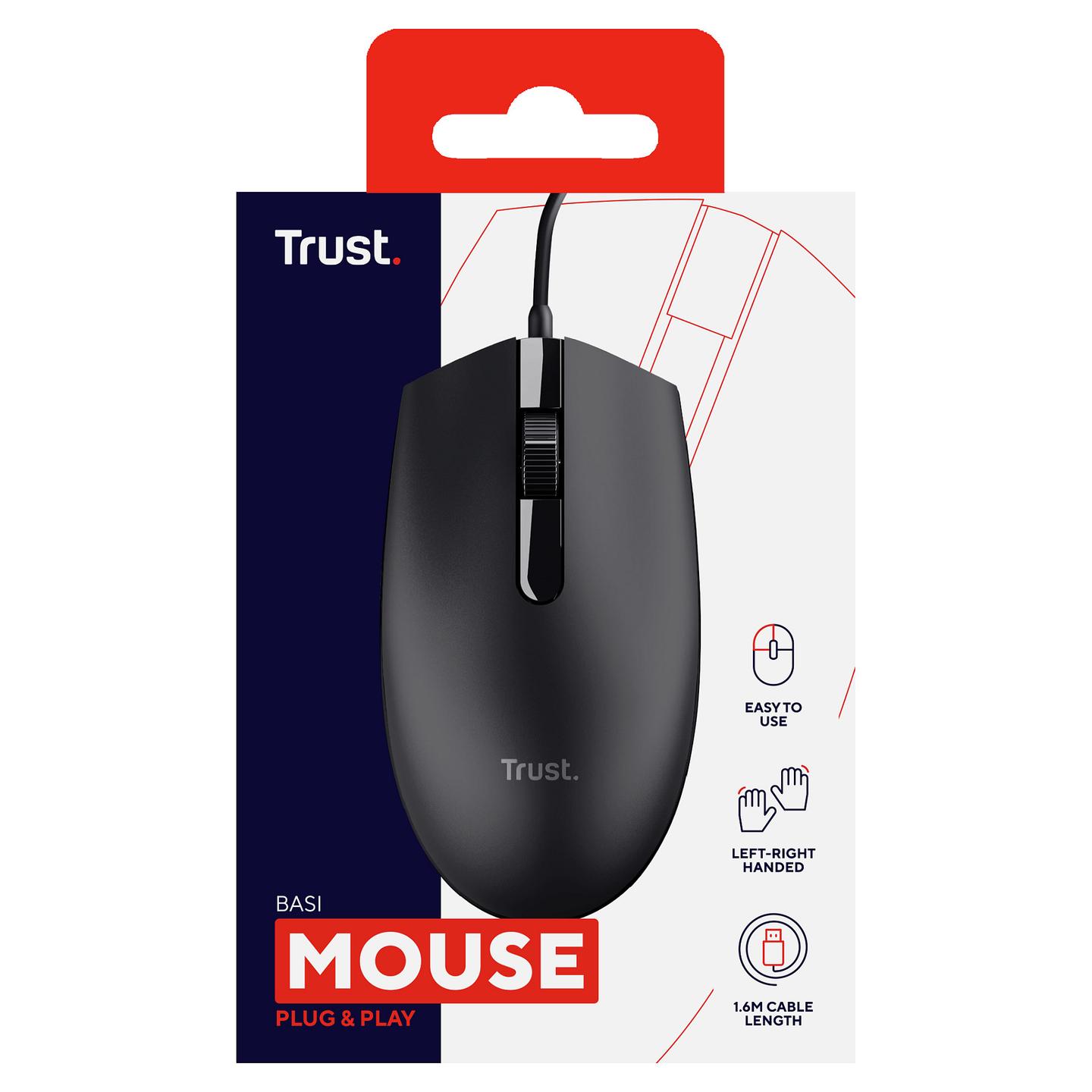 Maus me kabllo Trust Basi, USB-A, Sensor Optik, 1200 DPI, 3 Butona, Kabllo 1.6 m – Zezë - 4