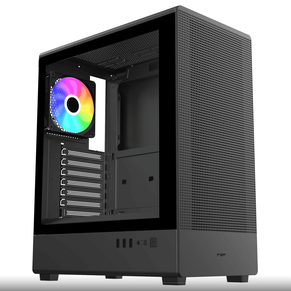 Kasë Fortron M221-BA / ATX Mid-Tower / 1x120mm ARGB (Prapa) / USB 3.0 + 2xUSB 2.0 / Panel Semi-Xham + Front Mesh – Zezë.